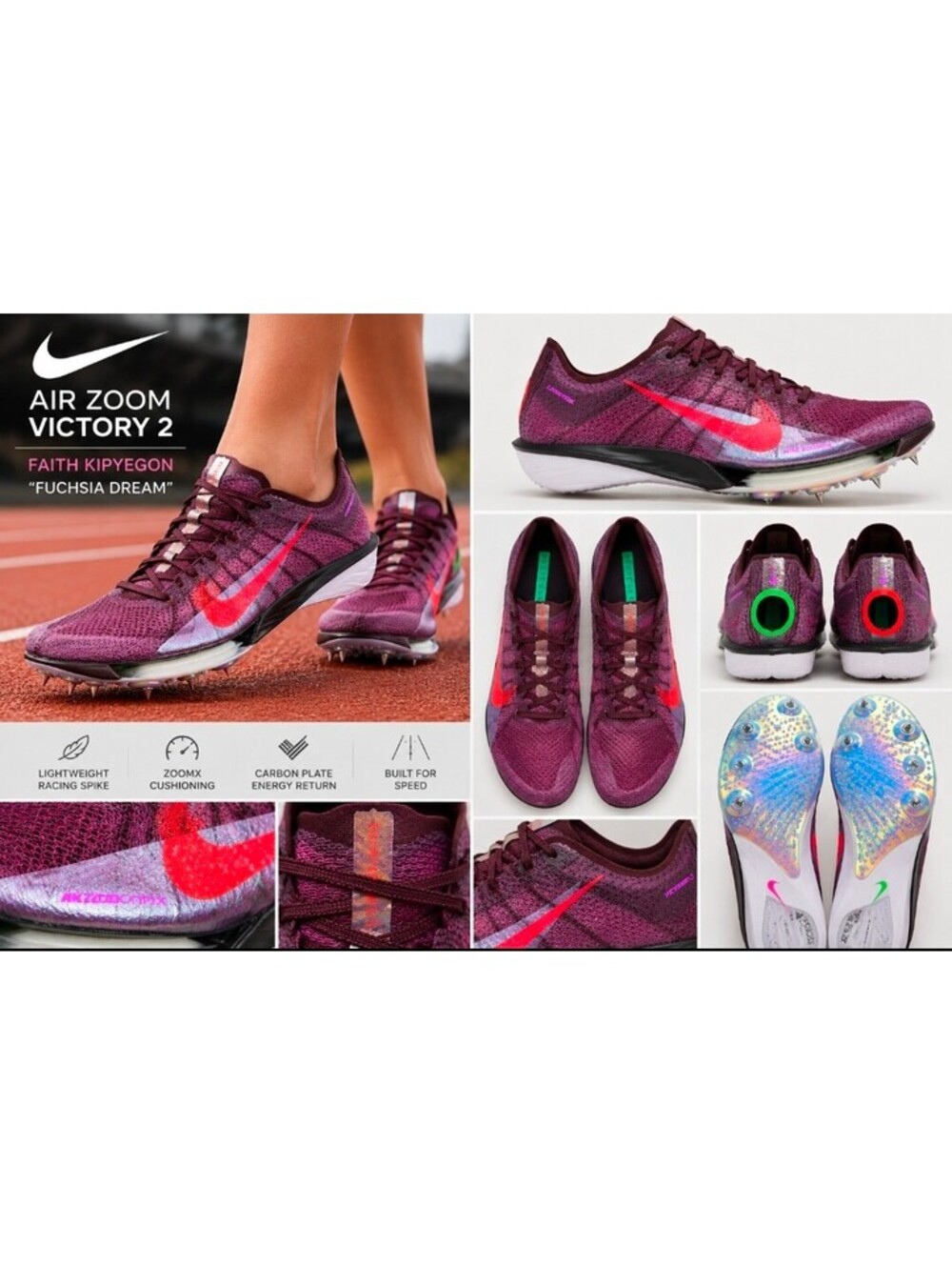 Nike Air Zoom Victory 2 Faith Kipyegon Fuchsia Dream Track Spike US 6 IB4202-600